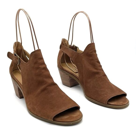 Lucky Brand Bannah Open Toe Sandal CutOut Booties in Walnut Brown Suede Size 7.5 - Picture 2 of 16